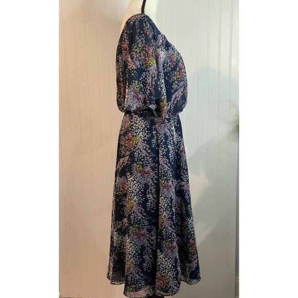 ModCloth Floral A-Line Midi Skirt S Polyester Navy Multicolor Pockets - Picture 2 of 16